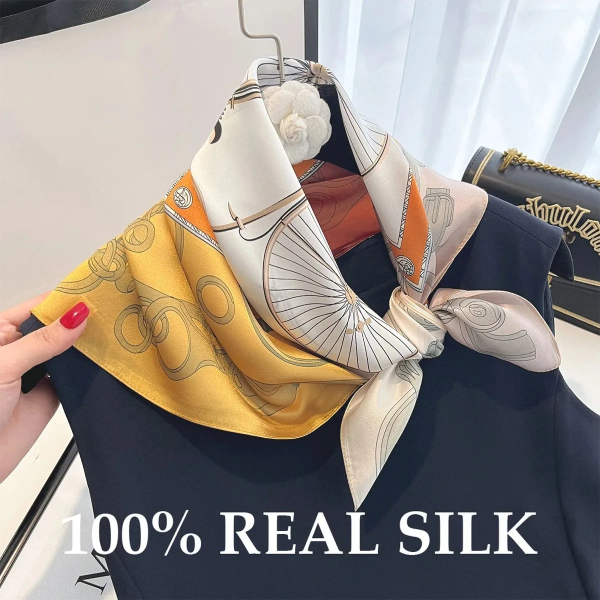 

100% Real Silk Silk Scarf Women Trendy Print Kerchief Fashion Versatile Luxury High Quality Scarves Sun Protection Shawl Wrap