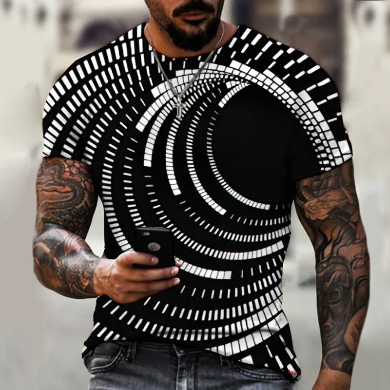 New Vertigo 3d Printed T-shirt Men\'s Fashion Trend O Neck Short-sleeved Tops Graphic Optical Illusion Pattern T Shirt Tees Male