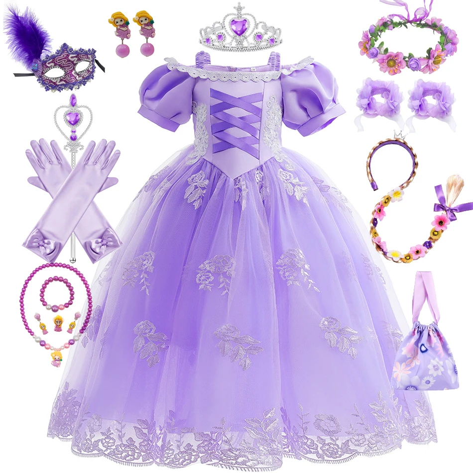 

Rapunzel Costume Princess Dress for Children Birthday Carnival Halloween Party Fancy Girls Clothes Cosplay Tangled Costume Set