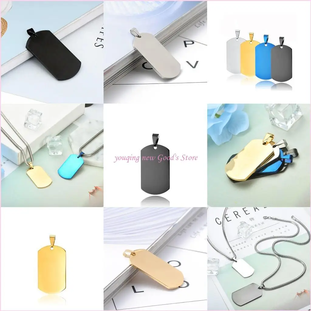 

57QA Black Gold Tag Pendant Necklace with Chunky Chain Dog Tag Pendant
