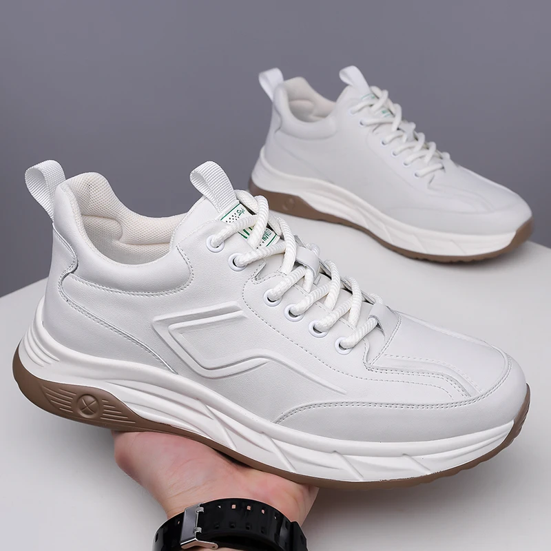 

Men's Autumn New Arrival Black Leather Shoes - Breathable Thick-Sole Stylish Sneakers, Casual & Sporty, Versatile & Lightweight