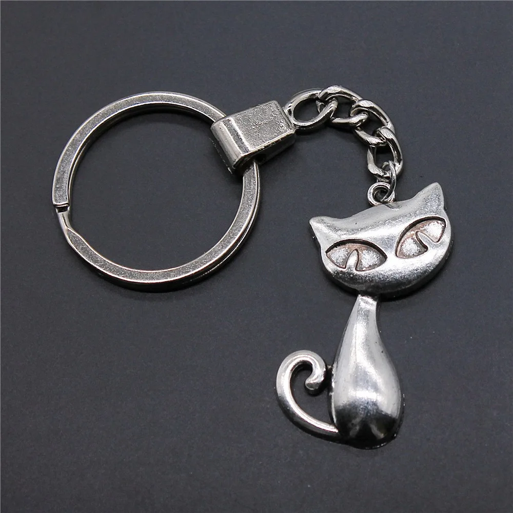 Men Keychain DIY Metal Holder Chain Vintage 2 Colors 39x32mm Big Cat Pendant Keychain Dropshipping