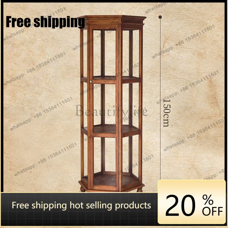 

LD American country solid wood retro style bookshelf villa study locker