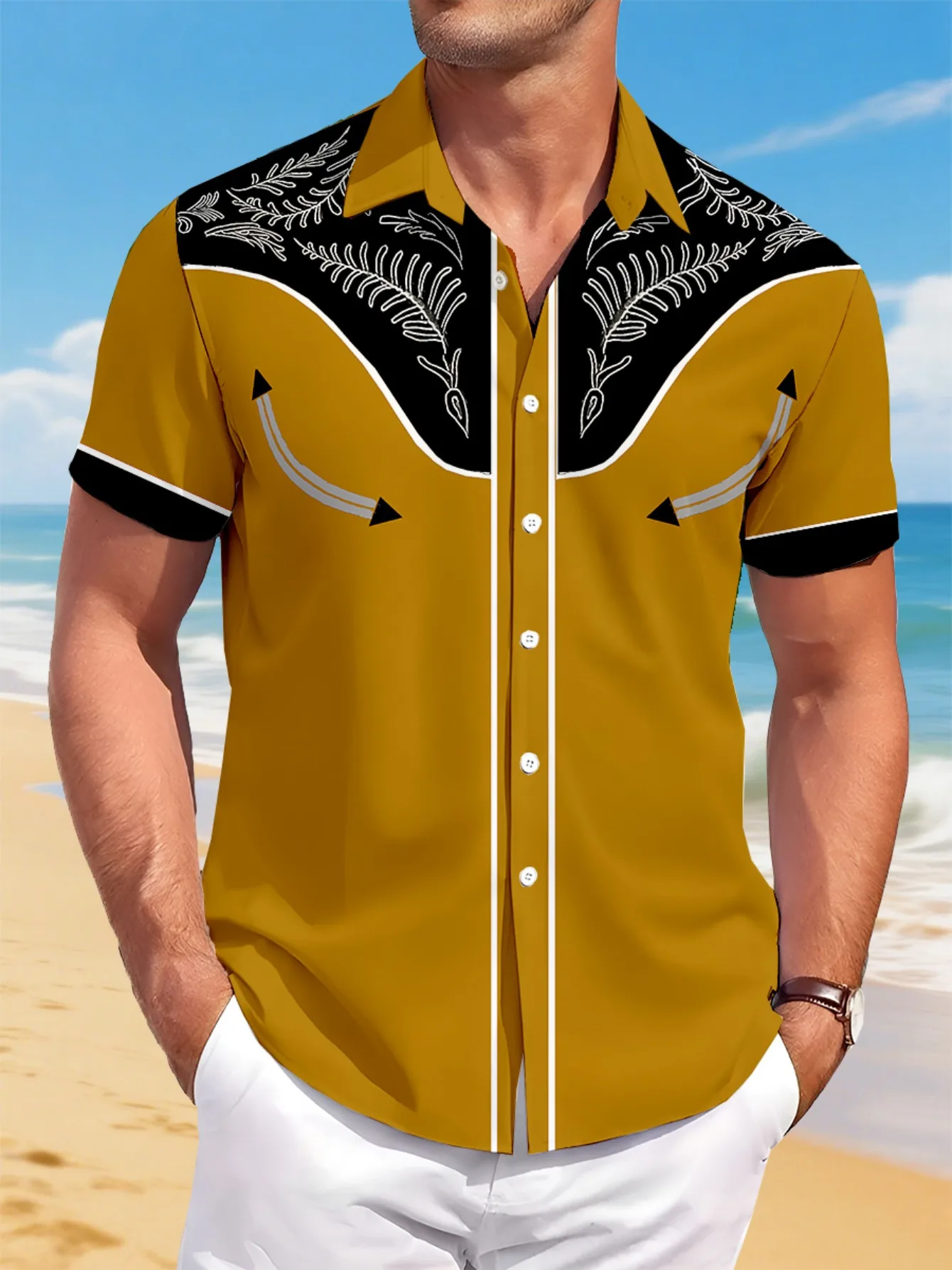 Men'S Lightweight Hawaiian Shirt - 3D Geometric Print, Casual Short Sleeve, Button-Up Collar, Breathable Summer Beachwear,