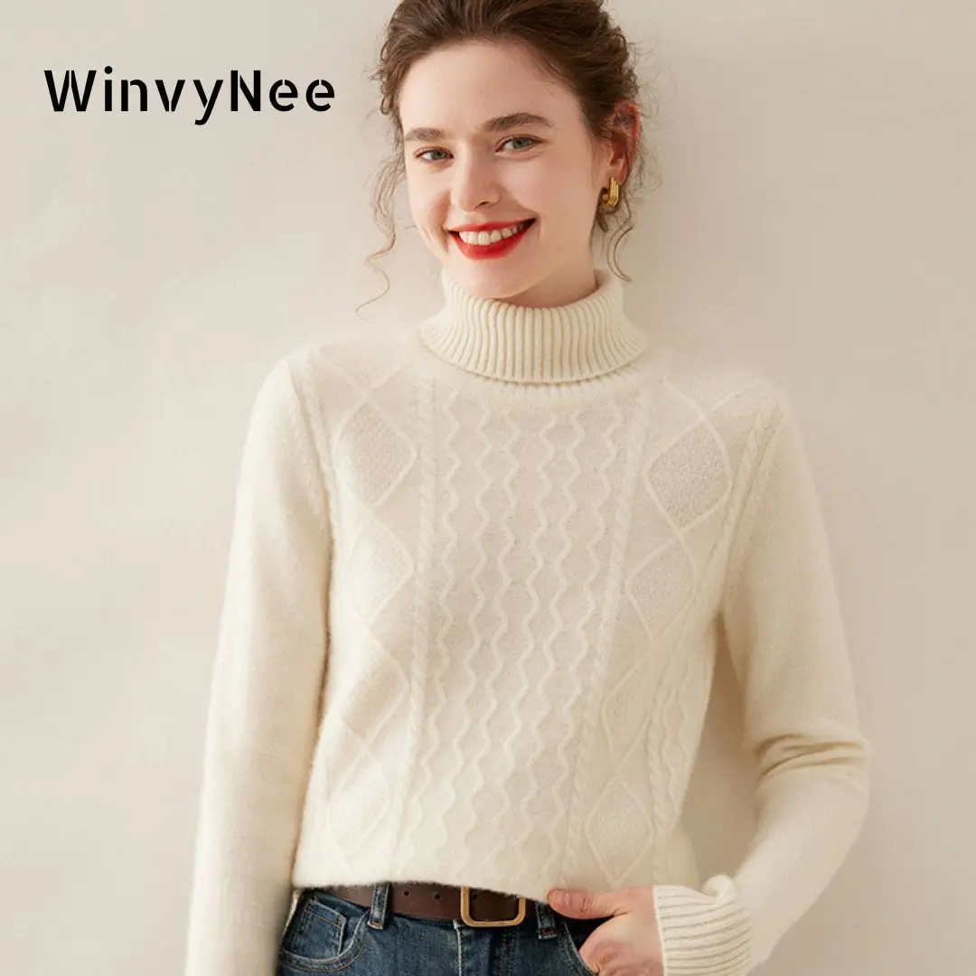 

WinvyNee Women's Clothing Cashmere Wool Sweaters Turtleneck Thick Casual Solid Outerwears Pullovers Jumpers Winter A1054021