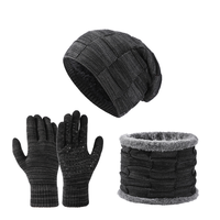 Autumn Winter Unisex Warm & Soft Winter Fleece-lined Knitted Hat,Scarves And Touch Screen Gloves 3-Piece Set