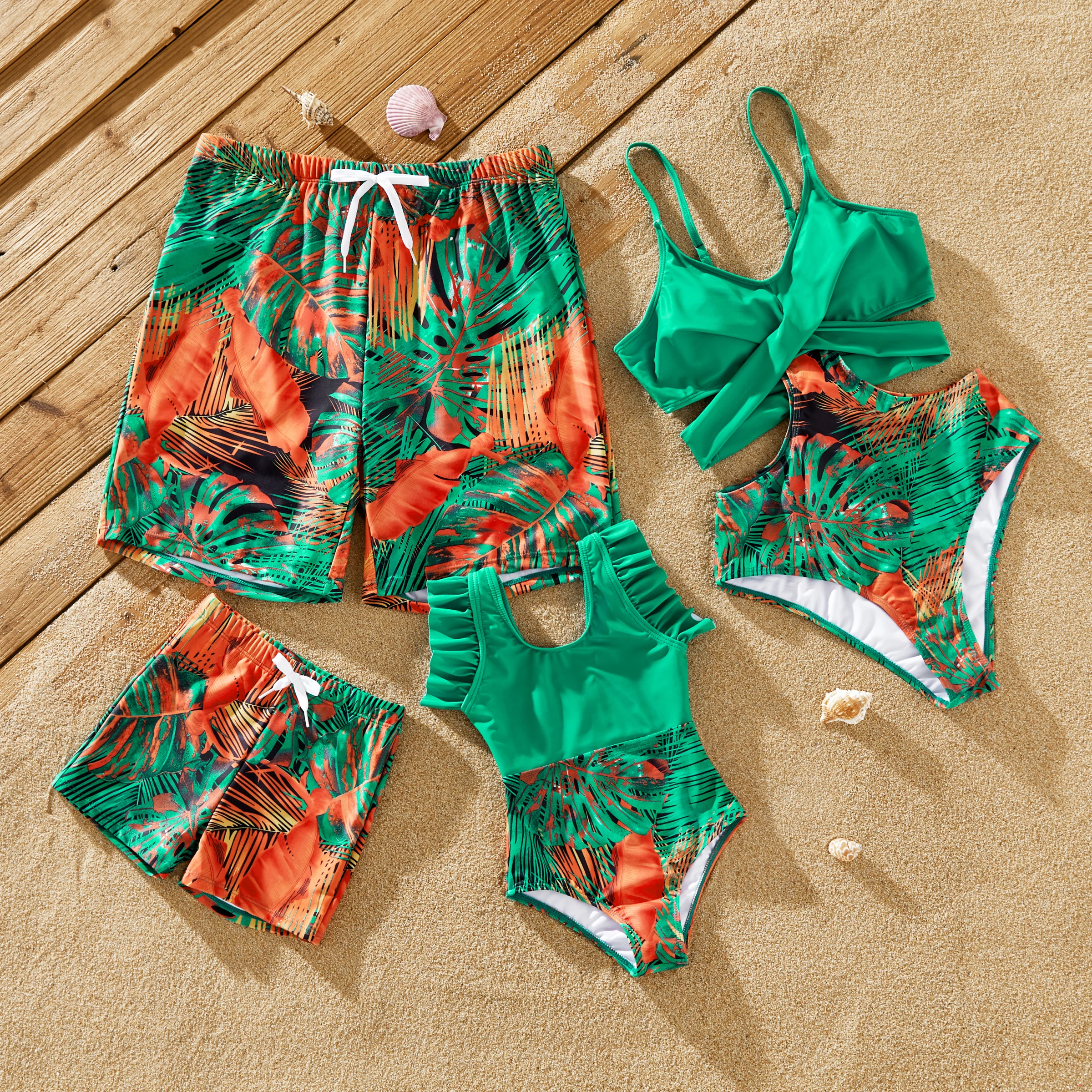 

PatPat Family Matching Tropical Leaf Printed One-Piece Swimwear or Drawstring Swim Trunks