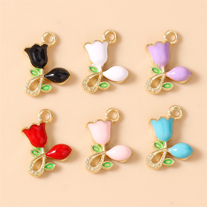 10 Stück 11x12mm Niedliche Bunte Emaille-Rosenblüten-Anhänger für die Herstellung von Halsketten, Ohrringen, Armbändern, DIY-Bastelarbeiten und Schmuckzubehör – Detail 2