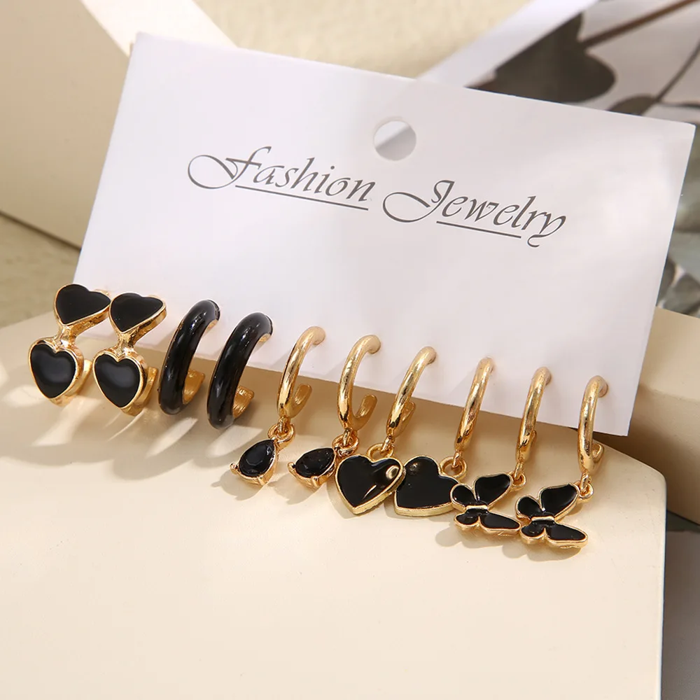 11 Pairs Of Ladies\' Earrings, Simple Temperament Ladies\' Holiday Wedding Wear Black Leaf Earrings