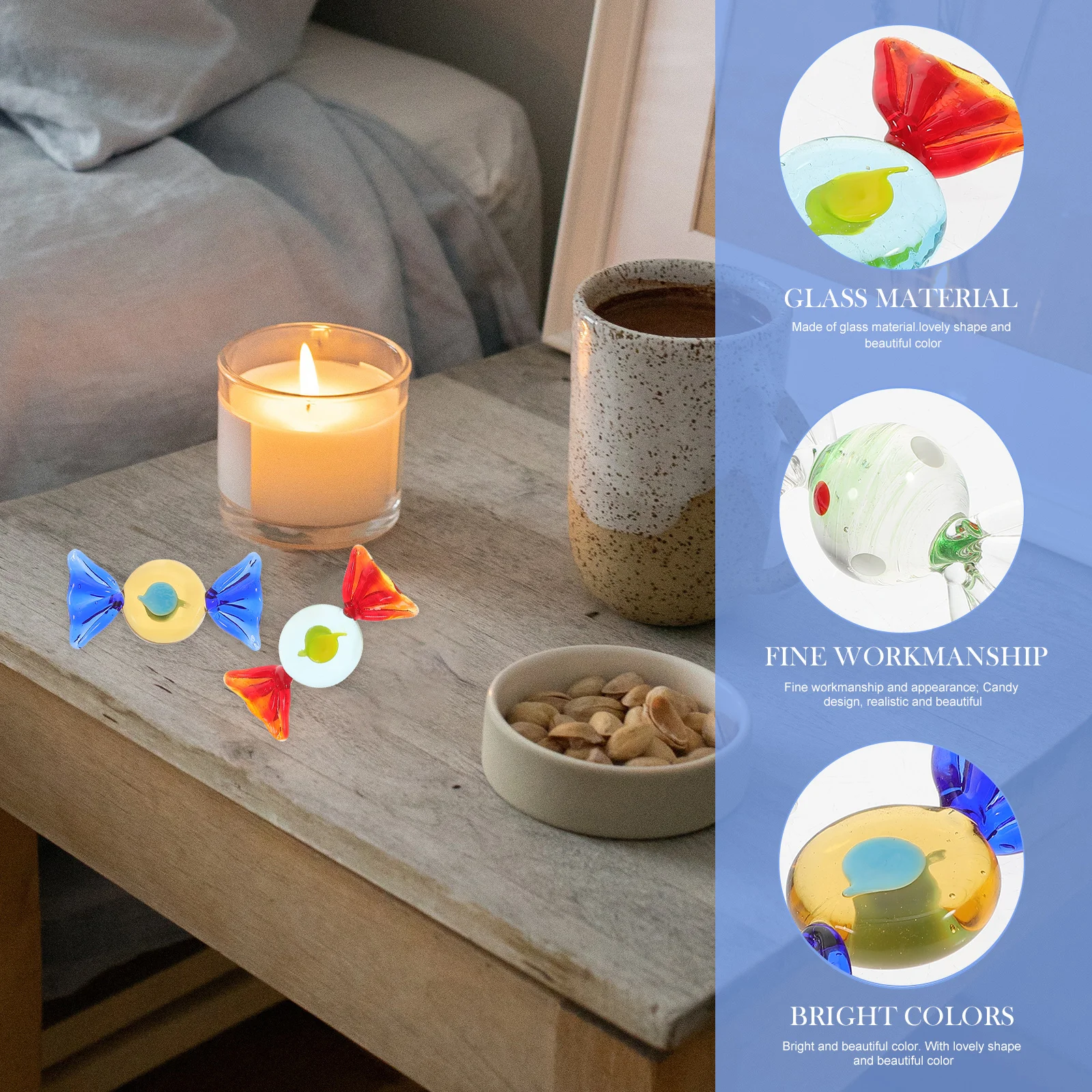 

3Pcs Style Handmade Glass Candy Ornaments Colorful Candy Decorations for Home Wedding Christmas Festival