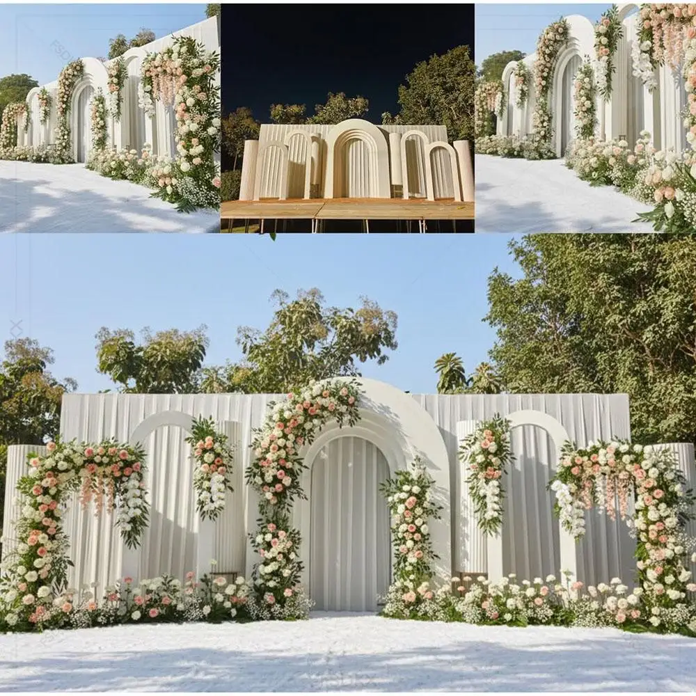 FSDKX Customized White PVC Arch Backdrop Stand Elegant Wedding Ripple Backdrop for Stage Decoration