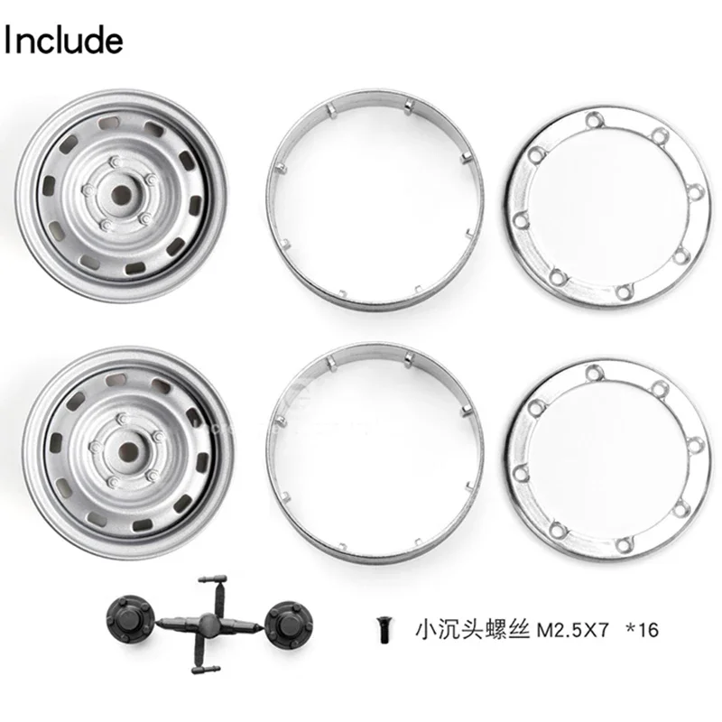 Simulation 1.9 Metal Beadlock Wheels Silver 12mm Hex Hub for 1/10 RC Crawler Car Traxxas TRX4 Defender TRX6 AXIAL SCX10 RC4WD