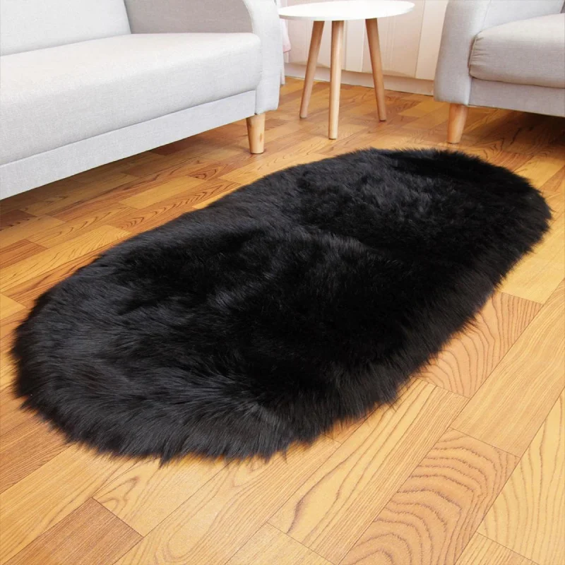 

VIKAMA Modern Solid Color Oval Soft Fluffy Carpet Living Room Bedroom Bedside Carpet Atmosphere Home Decoration