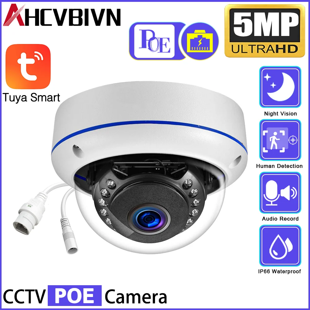 5MP POE Dome IP Camera Outdoor Audio Microphone Motion Detection IR Night Vision CCTV Video Surveillance Security Monitor Camera