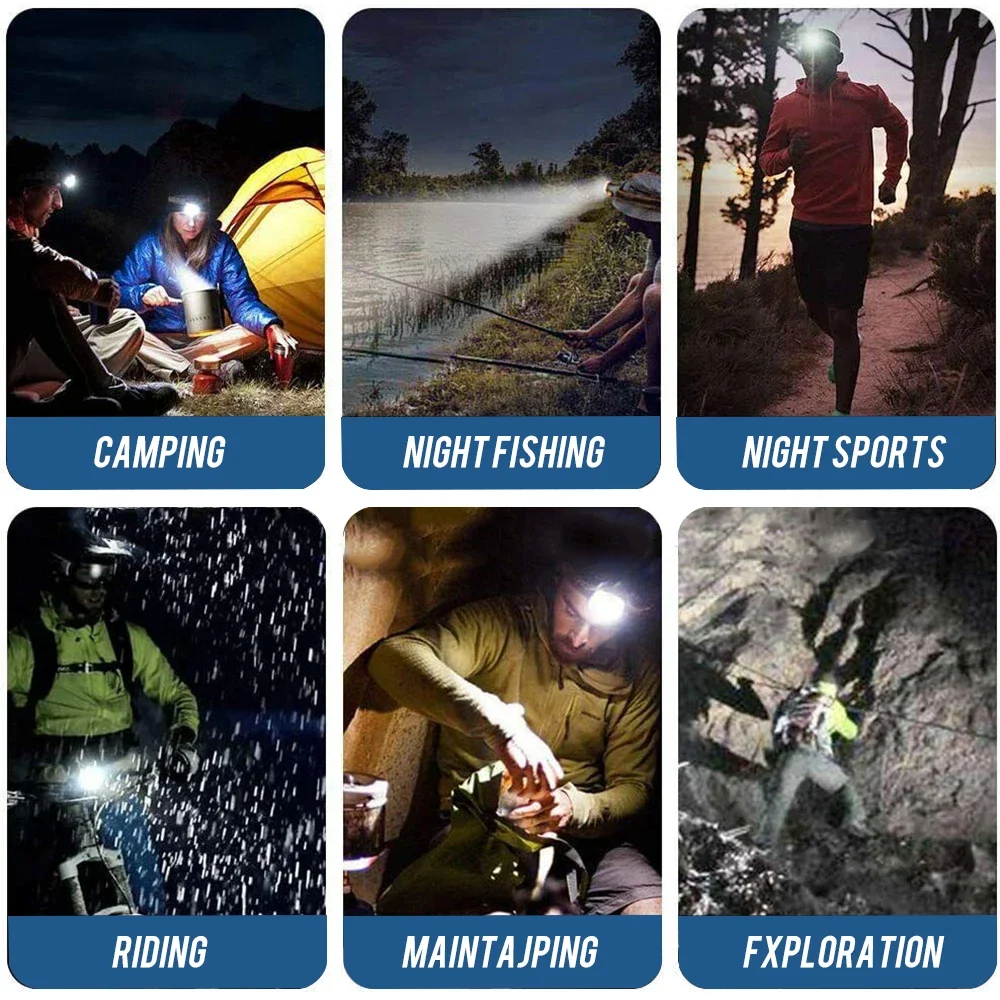 Headlamp USB Rechargeable Headlight  COD 90° Waterproof  Torch 8Mode Camping Fishing Bright Forehead Flashlight
