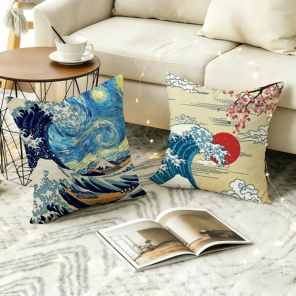 Print The G-Great Wave off Kanagawa cushion cover Comfortable Decorative For Bedroom Living room Dormitory Picnic and Holiday