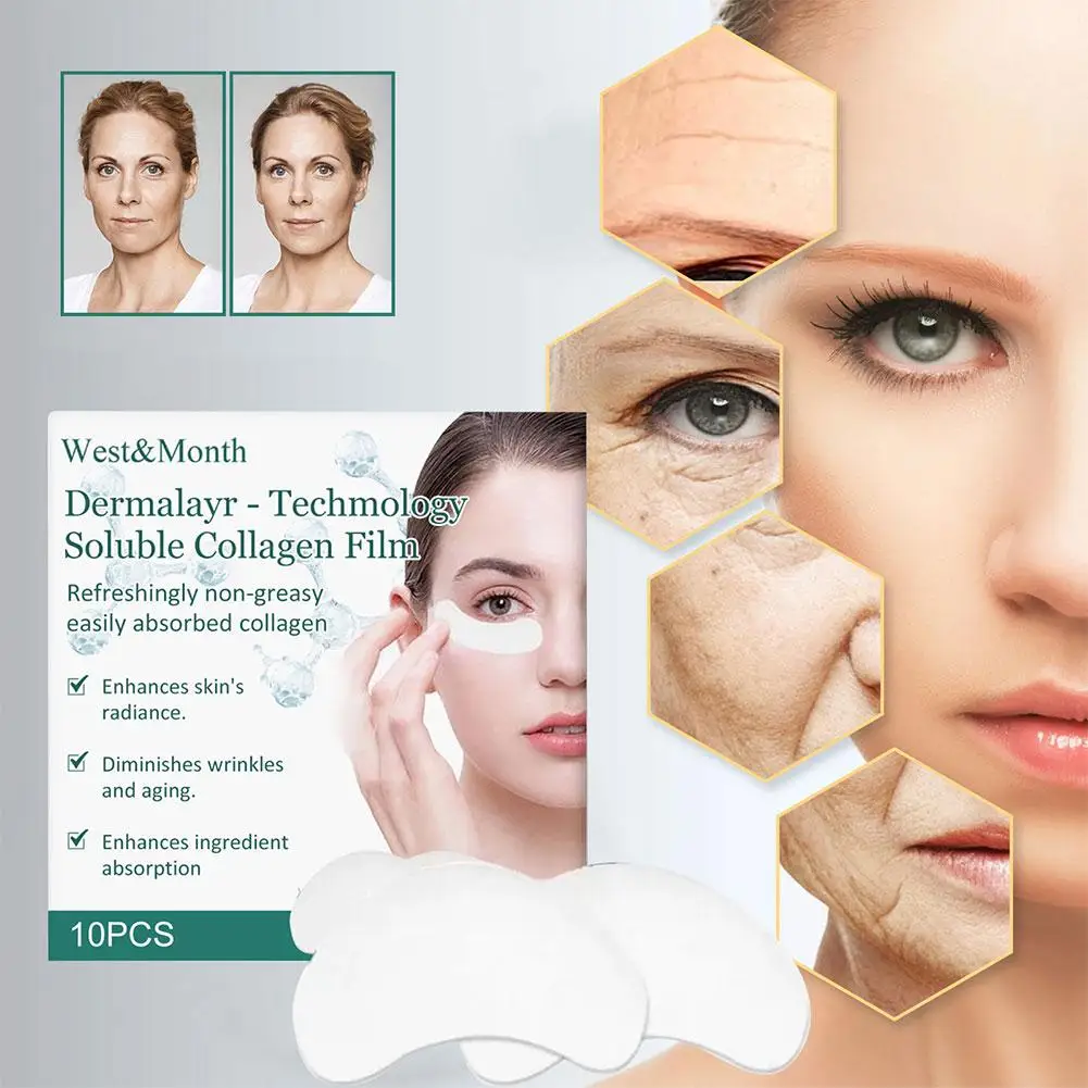 Película Soluble de colágeno, película de colágeno, papel Soluble reafirmante para ojos, antihumedad, hidratante, antienvejecimiento, arrugas, Li O7s0