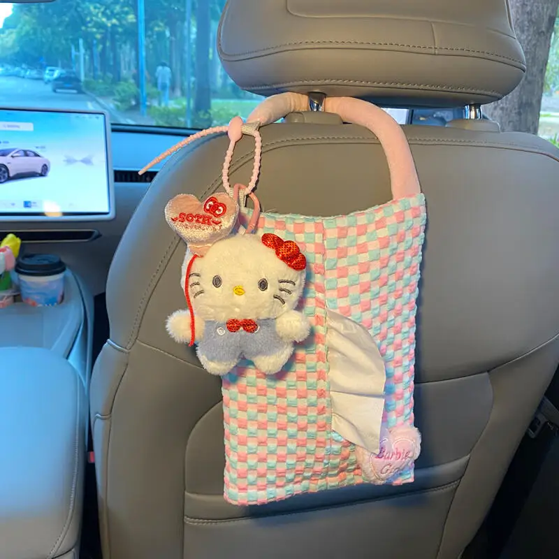 سانريو مرحبا كيتي صناديق أنسجة السيارة المتقدمة الإبداعية لطيف صندوق ورقي الكرتون سيارة الأنسجة حقيبة للحمل هدية الديكور الداخلي للسيارة #2