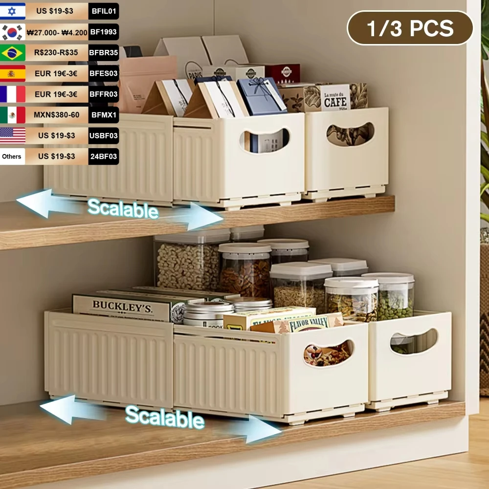 1/3PCS Retractable Drawer Organizer Adjustable Cabinet Storage Box Stackable Kitchen Organizers Sorting Storage Box For Home