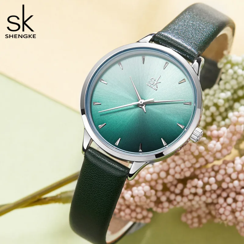 Shengke Women Watches SK Colorful Lady Fashion Quartz Watch Simple PU Watchband Waterproof Colorful WristWatch Relogio Feminino