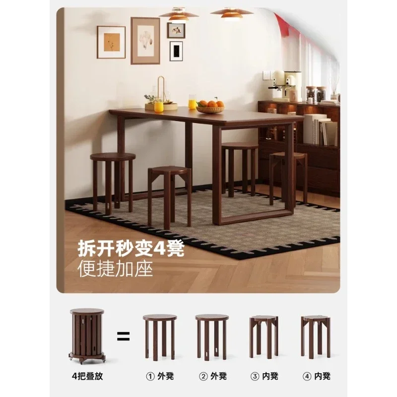 Solid wood stool can be stacked round stool household stacked music dining table bench living room four-in-one combination