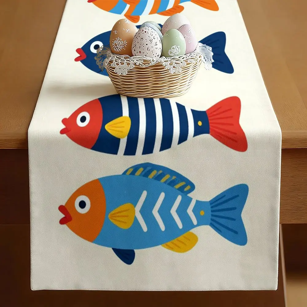2D Print Multicolored Cartoon Fish Table Runner Kitchen Dining Decor Summer Picnic Party Gathering Table Ornament
