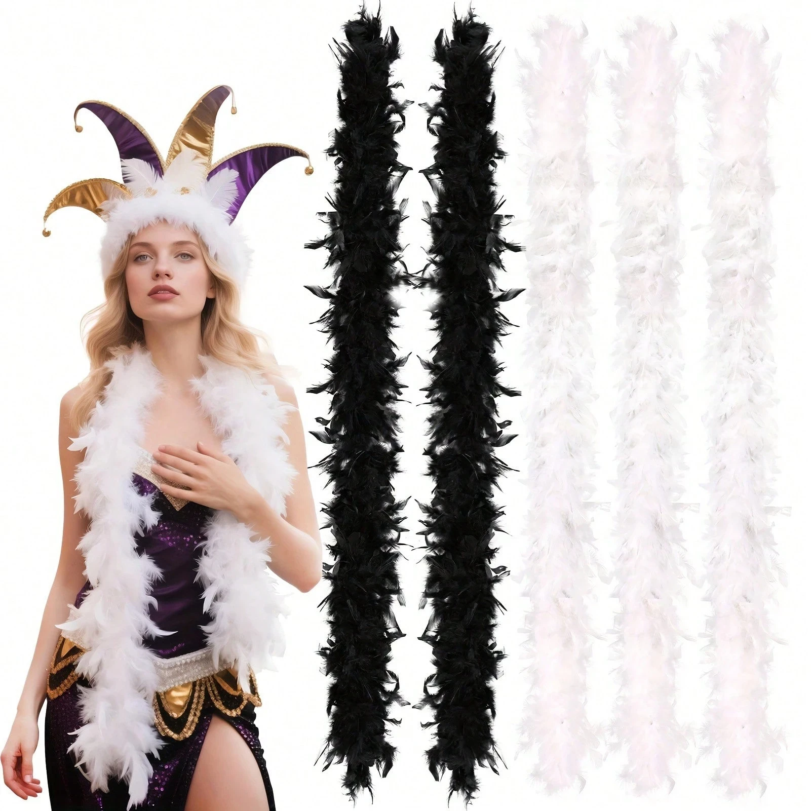 

Black White Turkey Feather Boa 2 Meters 30g Soft Fluffy Natural Feathers for DIY Wedding Party Clothing Costume Decoration