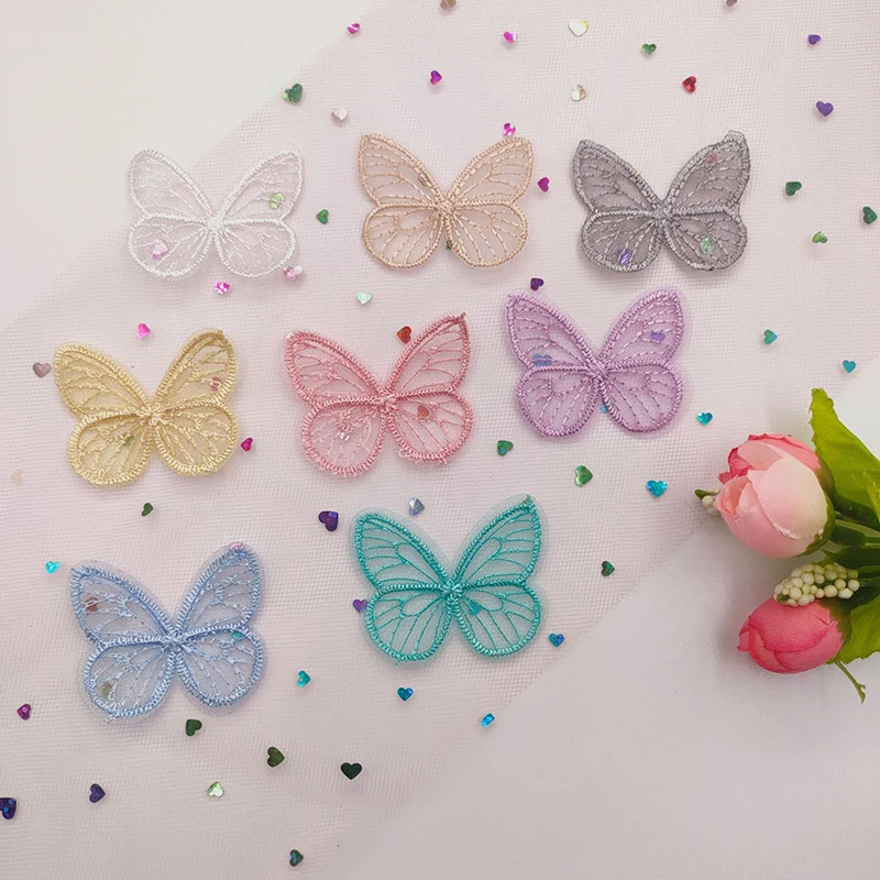 10Pcs/Lot Embroidered Tulle Mesh Butterfly Cloth Patches Appliques for Sewing Supplies DIY Hair Clip Wedding Dress Accessories