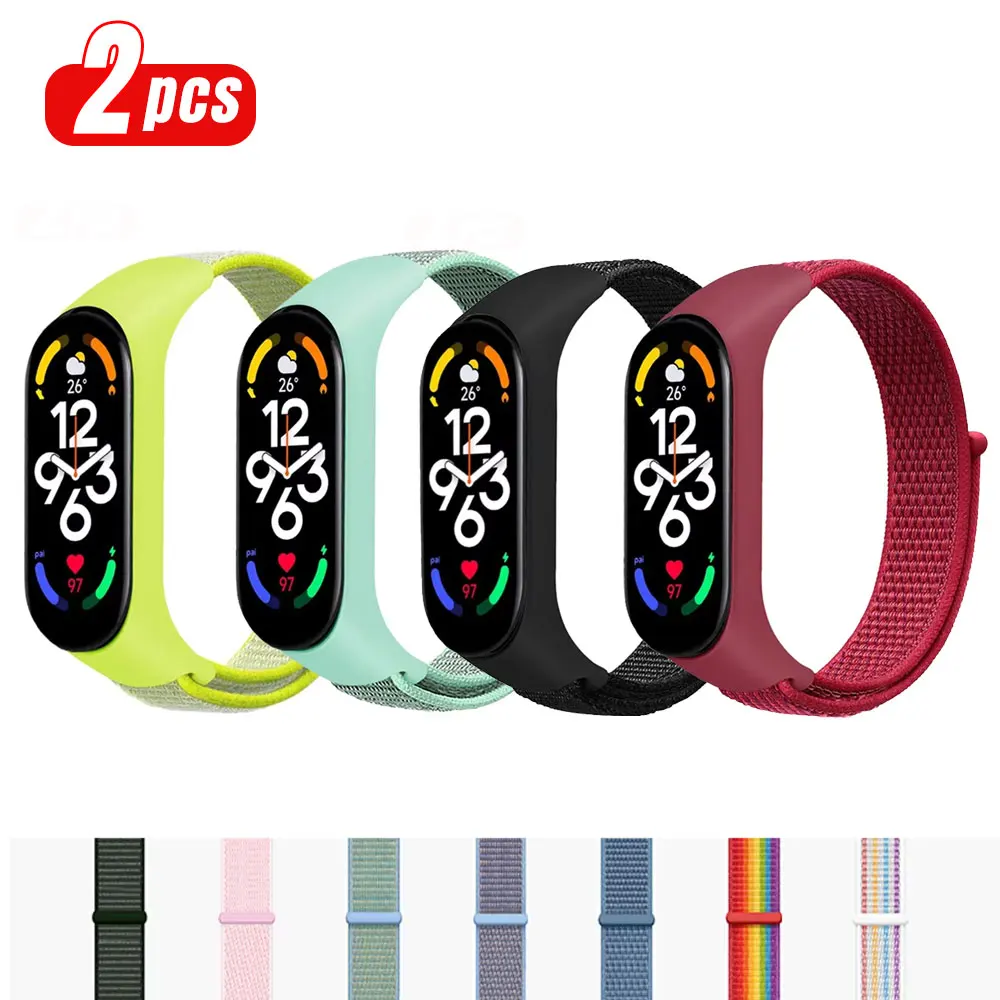 2PCS Nylon schleife Mi band 4 5 6 Strap Ersatz Weiche Einstellbare Handgelenk Armband Pulsera Für Xiaomi Mi band 3 4 5 6 7 Armband