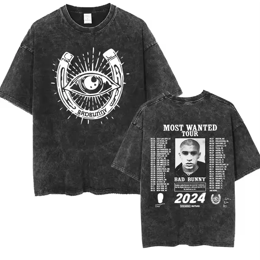 SOVOB Luxus Marken Y2k Tops Bad Bunny Most Wanted Tour Nadie Sabe Lo Que Va Pasar Manana Vintage Washed T-Shirt Hip Hop Fashion