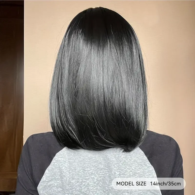 Black Straight Synthetic Wigs With Bangs Short Black Fake Hair Natural Wigs for Women Lolita Daily Heat Resistant Fiber Wig