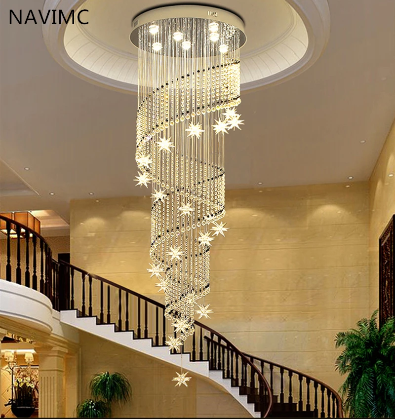 

NAVIMC Modern Crystal Chandelier Moon and Star Spiral Shape Design chandeliers For Lobby Stair lighting lamps