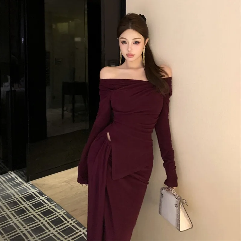 

Ретро-комплект: топ с длинными рукавами и сердечками, фиолетовый, приталенный, с плиссированной юбкой, женский модный наряд для весны и лета