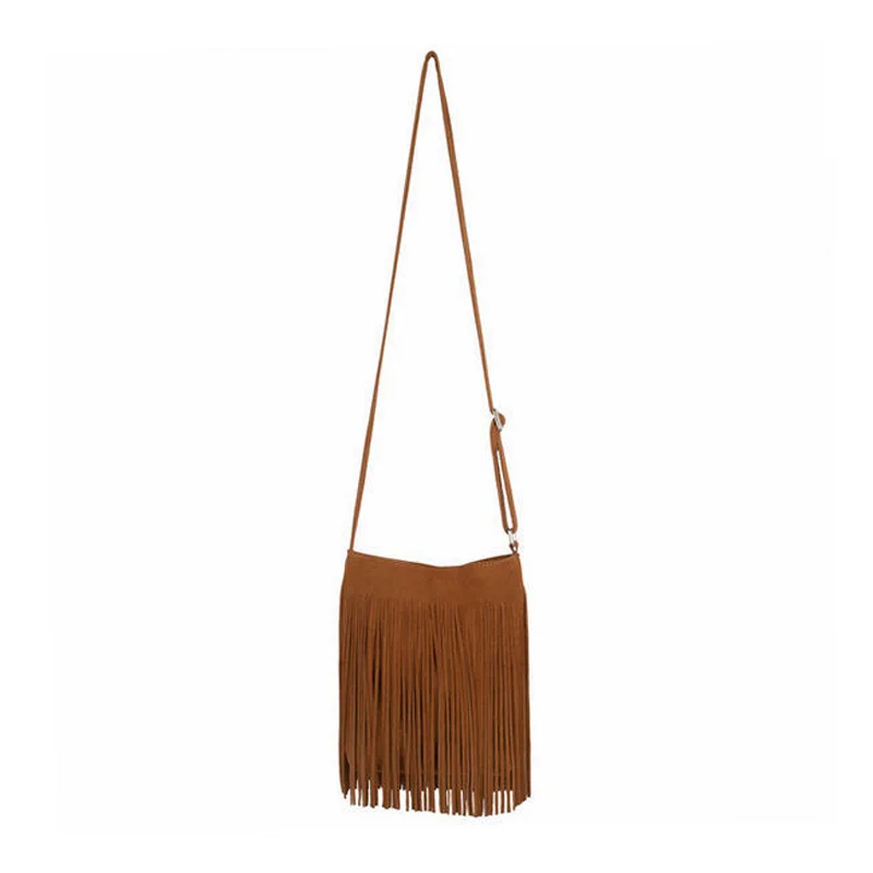 Small Bohemian Bag Fringe Tassel Bags Women\'s Handbags Frosted PU Leather Purse Vintage Women Shoulder Crossbody Messenger Bag