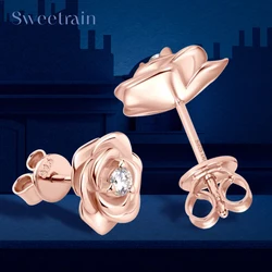 Sweetrain Rose Gold Moissanite Earrings for Women 925 Sterling Sliver 3mm Rose Flower Diamond Stud Earring Fine Jewelry Gift