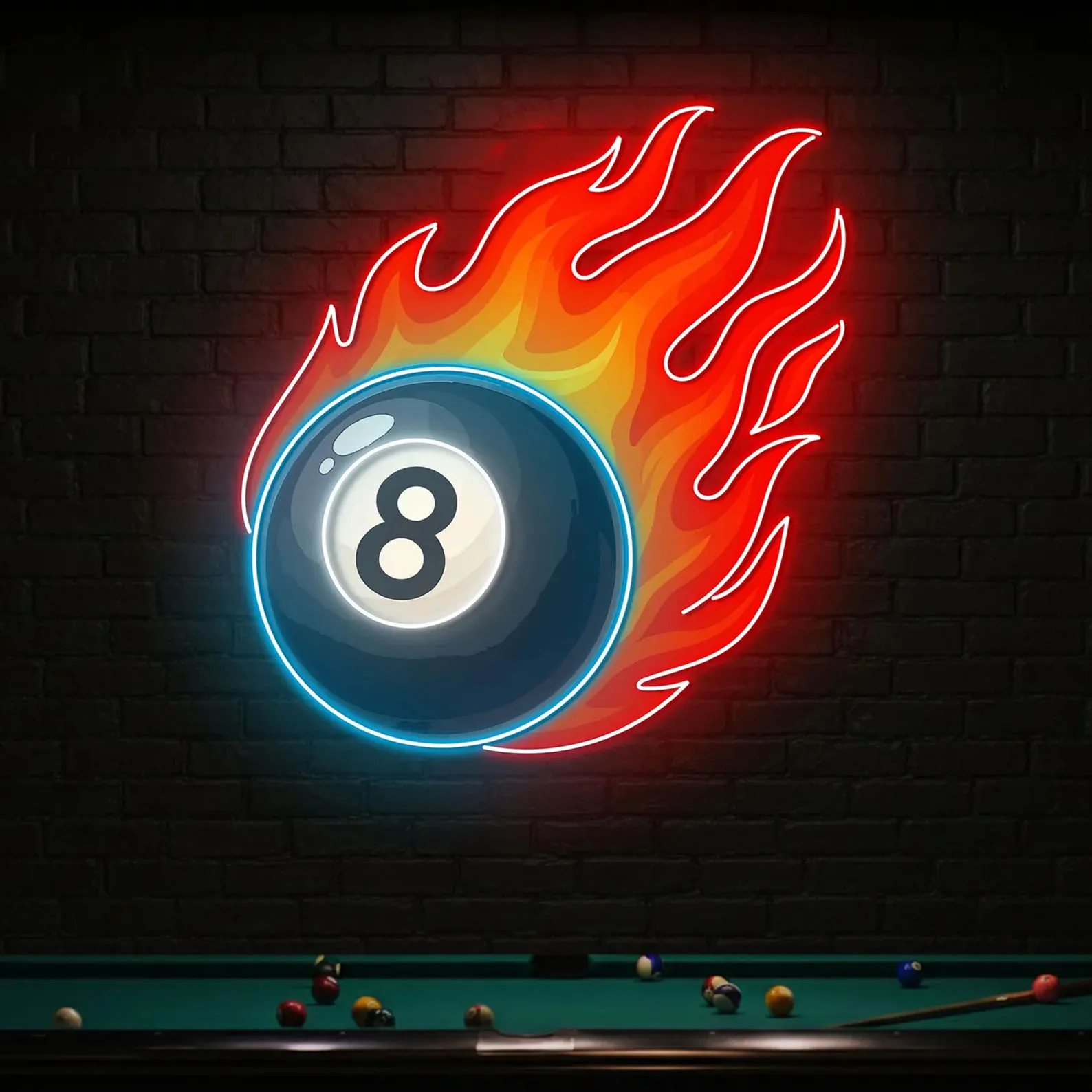 8 Ball Neon Sign,Billiard Pool Neon,Billiards Club Neon Decor,Fiery LED Light for Billiard Room/Man Cave,Gift For Pool Player