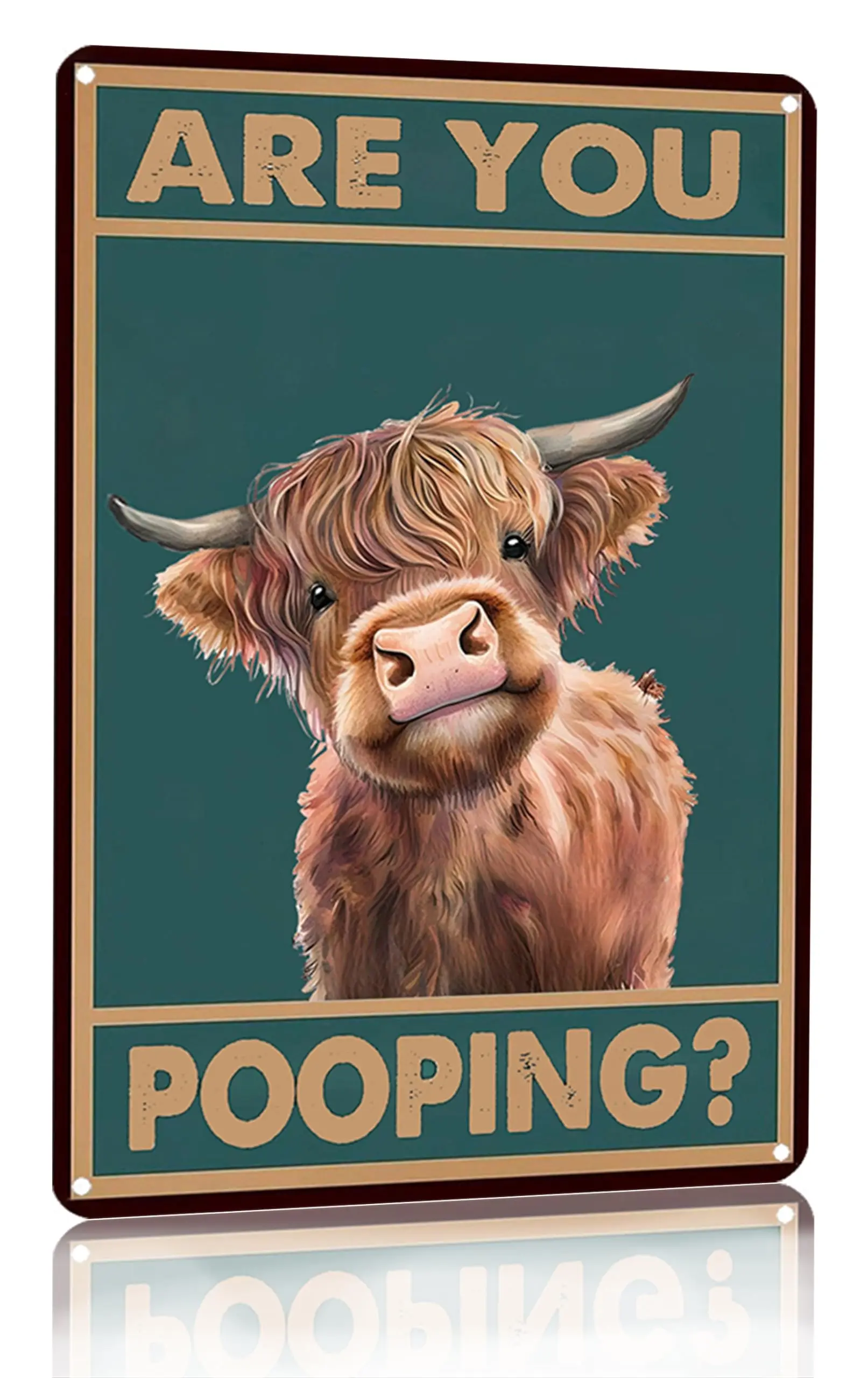 Letrero de hojalata Vintage Highland Cow Are You Pooping para decoración de pared de inodoro de baño, 8X12 pulgadas (3039)