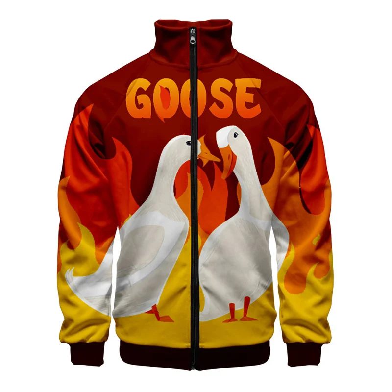 3D Printed Funny Goose Jacket For Men Kids Cartoon Animal Pattern Long Sleeves Coat Spring Autumn Street Tops Zipper Jackets