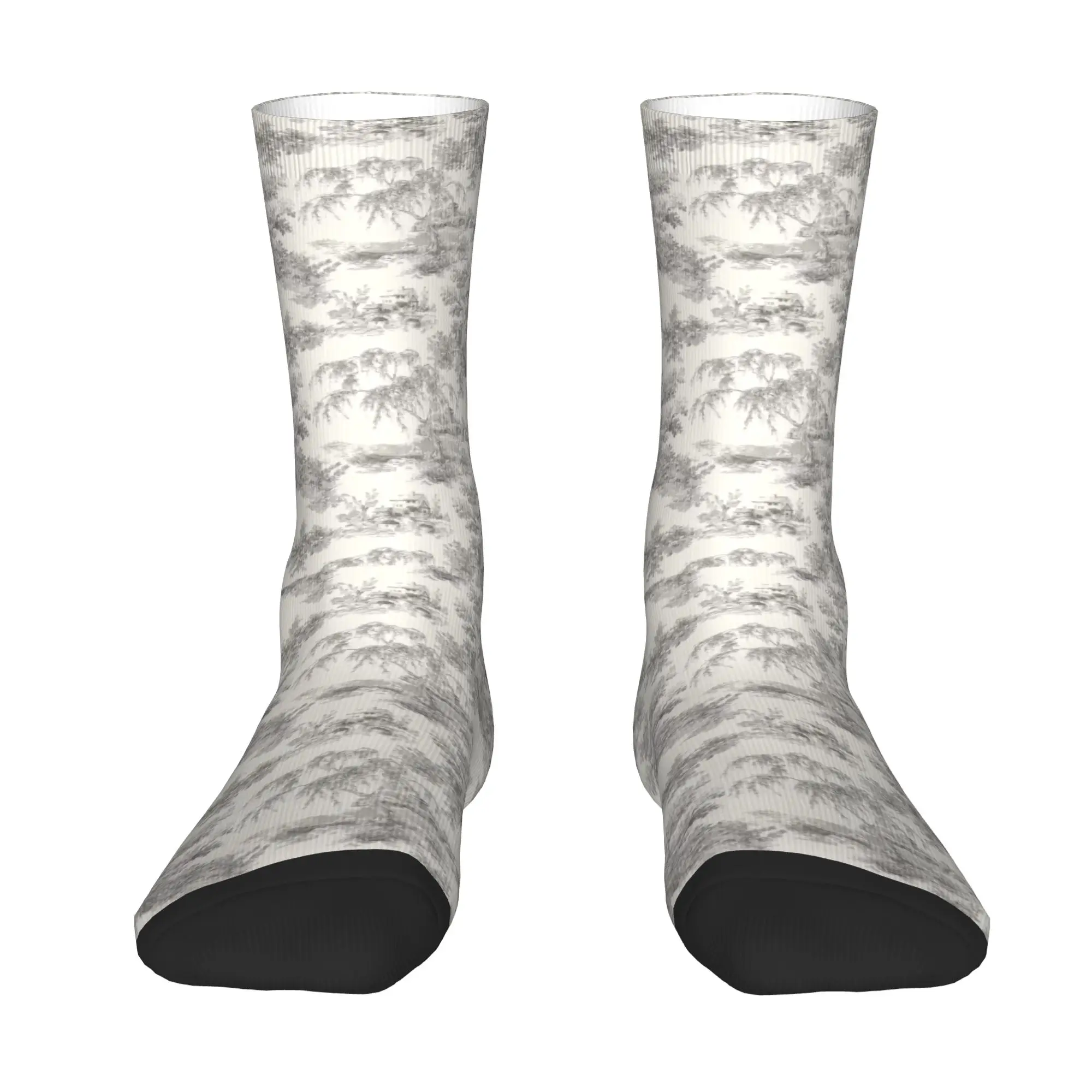 Custom Funny Printing  Vintage Toile De Jouy Socks for Women Men Stretch Summer Autumn Winter French Motif Flora Crew Socks