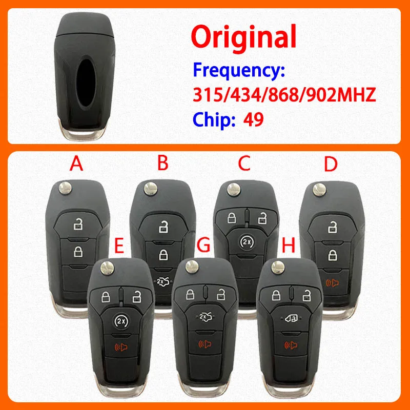 CN018133 Original 2/3/4 Buttons Smart Remote Key 49 Chip 315/434/902MHz Keyless Go For Ford F150 F250 Fusion Transit