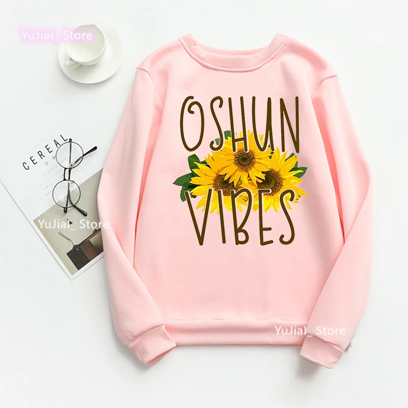 Oshum Vibes Sunflower Graphic Print Sweatshirt Women Clothes 2022 Black Girls Magic Hoodie Femme Harajuku Melanin Jumper Tops