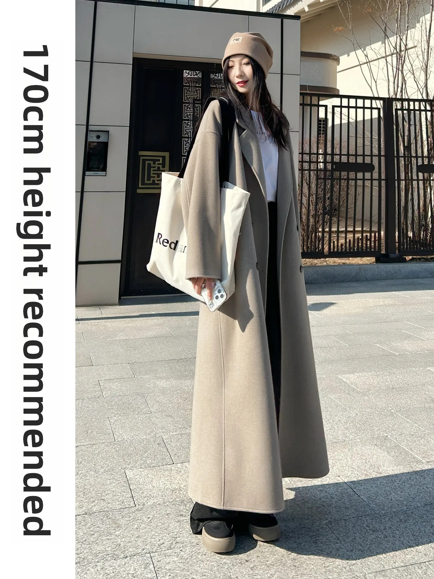 

Двустороннее длинное пальто Camere, женская корейская шерстяная верхняя одежда, удлиненное пальто с модными пуговицами