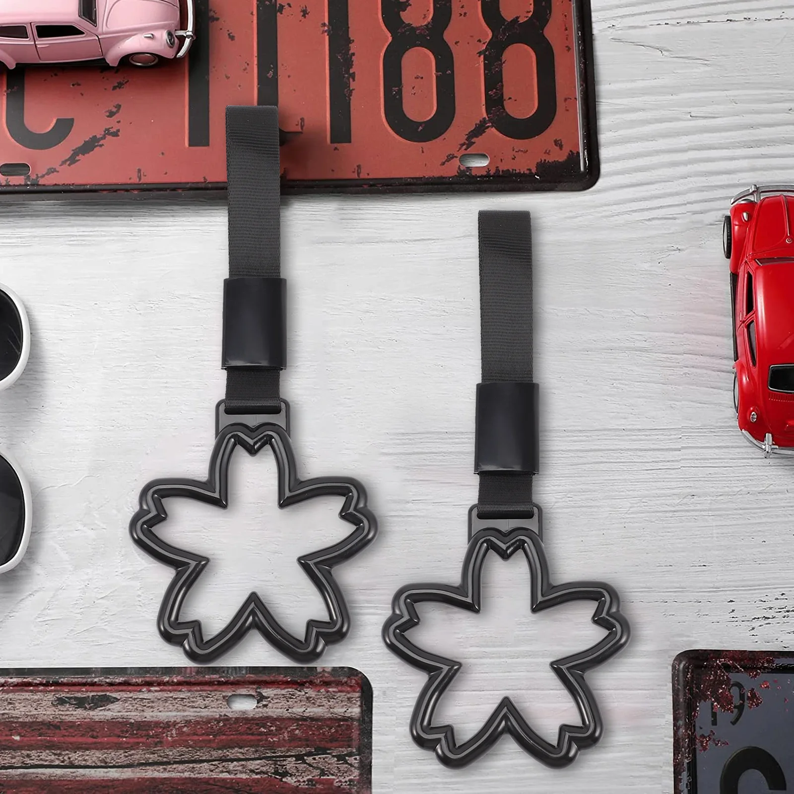 

2pcs Car Handle Rings Cherry Blossom Shaped Safety Hand Strap For Vehicle Interior Decoration Reliable Car Seat Accessory Drift