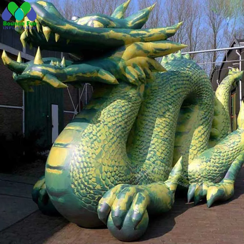 10m verde gigante gonfiabile drago di legno tradizionale gonfiabile drago cinese modello mascotte del fumetto per la decorazione di festa