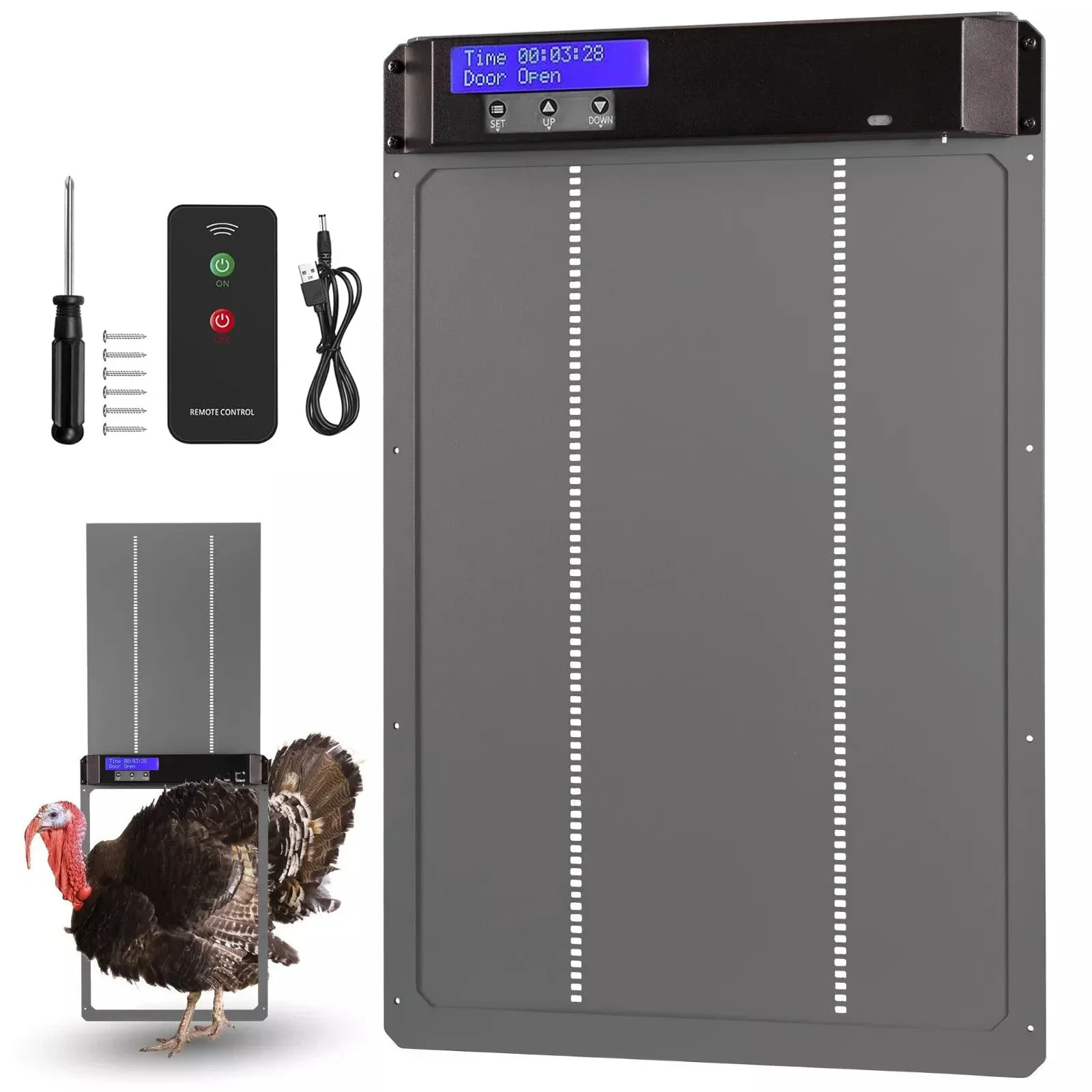 Large timed automatic turkey house door, duck and goose large poultry door, remote control/light sensing/solar energy