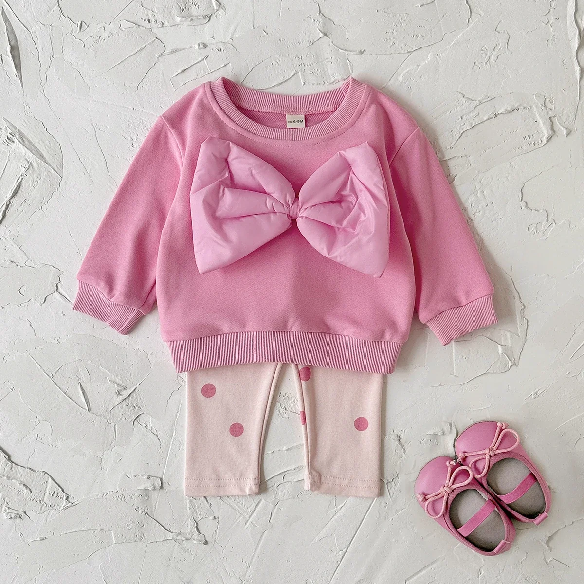 2PCS Spring Autumn New Style For 0-3 Year Old Girls, Comfortable Sweet Cute Three Dimensional Large Bow Pullover+Pant