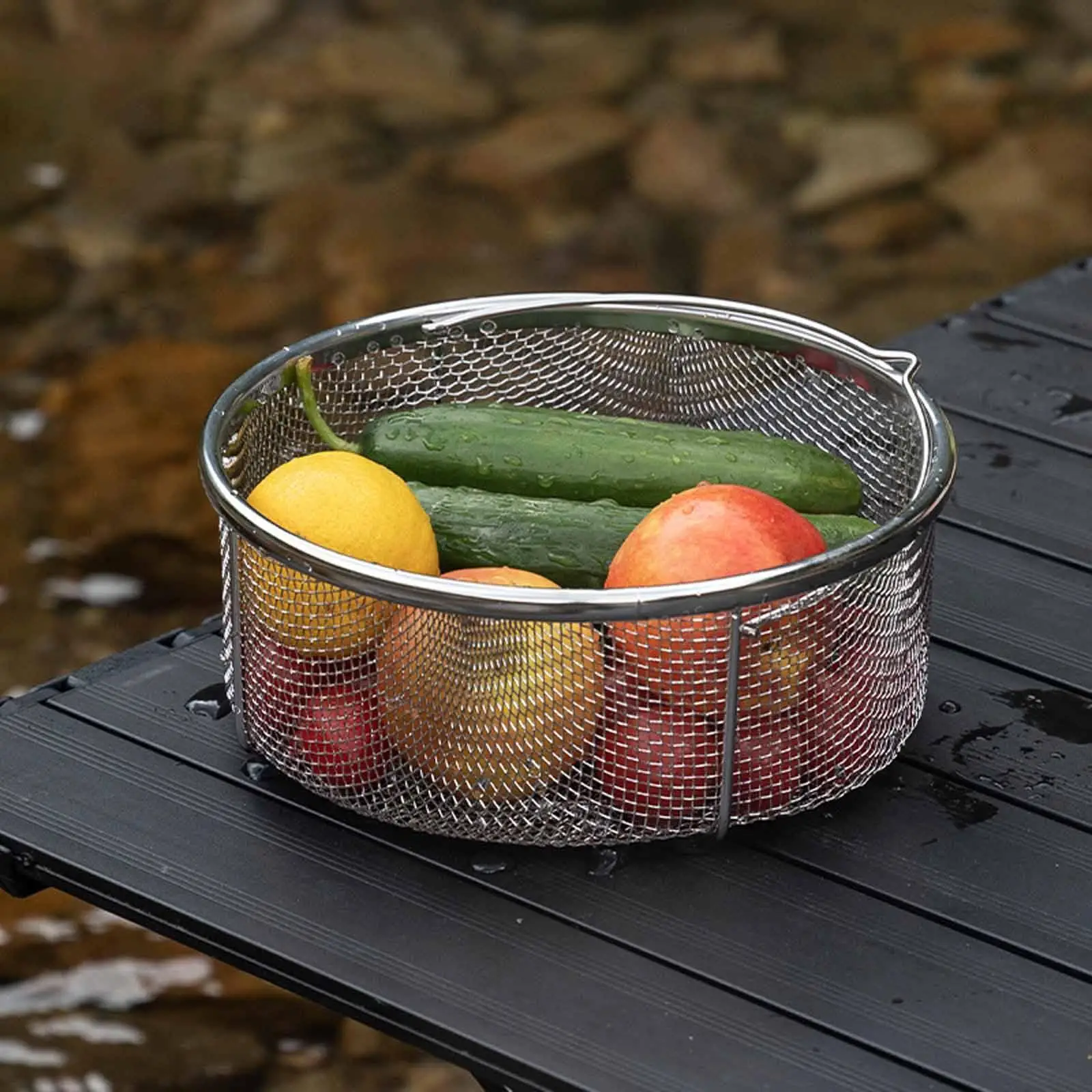 

Food Strainer Basket Frying Basket with Handles Kitchen Drainage Baskets Drainer for Hiking Picnic Cooking Camping Outside