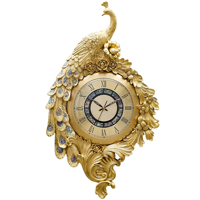 Nordic fashion light luxury peacock wall clock living room home modern creative decoration silent clock wall hanging