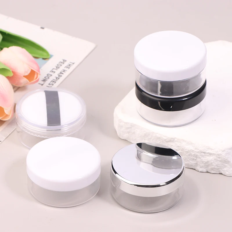 30g Plastic Empty Loose Powder Jar Makeup Puff Box Sifter Container Cosmetic Pot Portable Loose Powder Box Refillable Pot