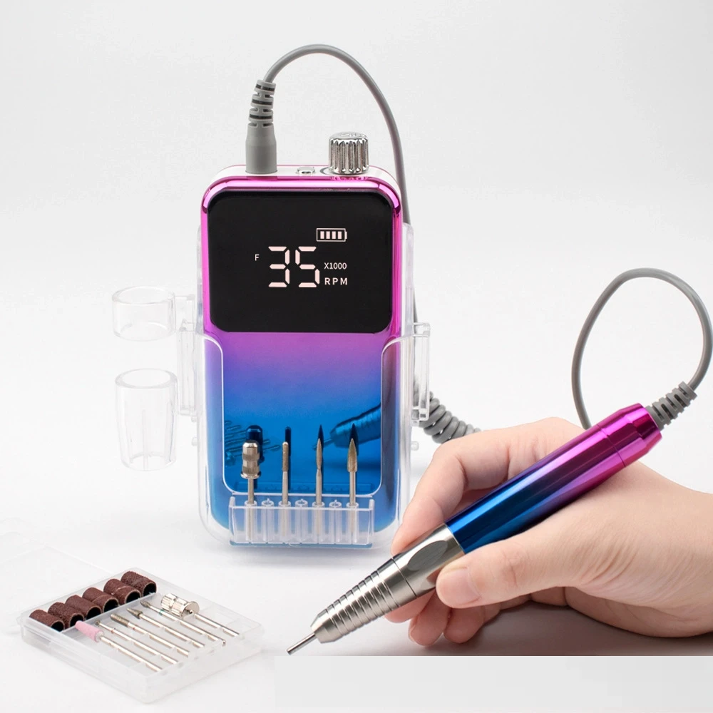 

Brushless Reactangle Portable Desktop Base Cordless Nail Drill Machine 35000RPM Rechargeable Manicure Electric Nail File Drill